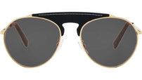 Leather Metal Gold Pilot Sunglasses